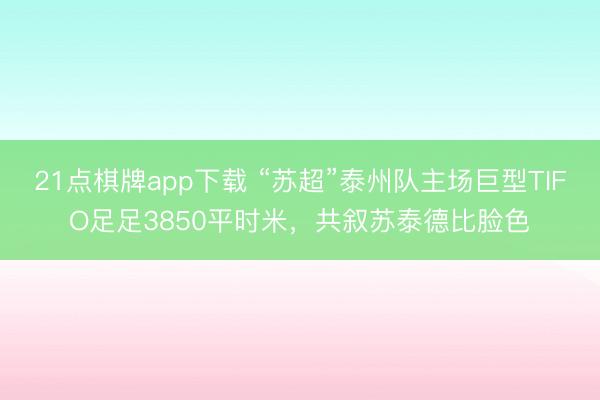 21点棋牌app下载 “苏超”泰州队主场巨型TIFO足足3850平时米，共叙苏泰德比脸色